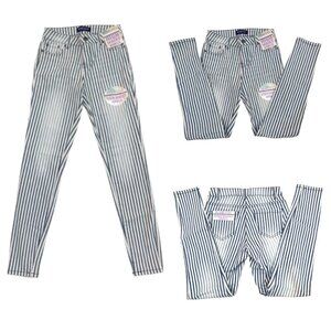 NWT Blue Spice Cotton spandex high waist ankle stripped jeans